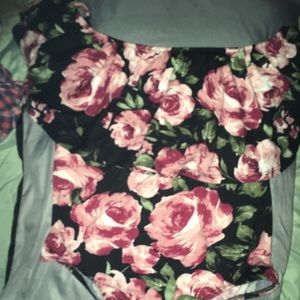 Floral print off-the-shoulder onesie.